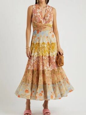 Zimmermann Postcard Pleated Sleeveless Midi Dress Size 2/M(6-8)